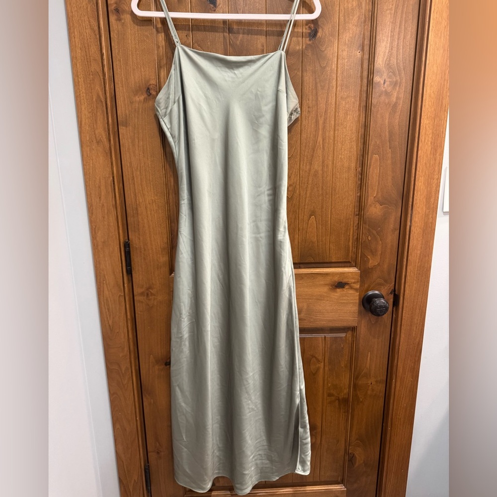 Abercrombie & Fitch Green Satin Spaghetti Strap Maxi Dress